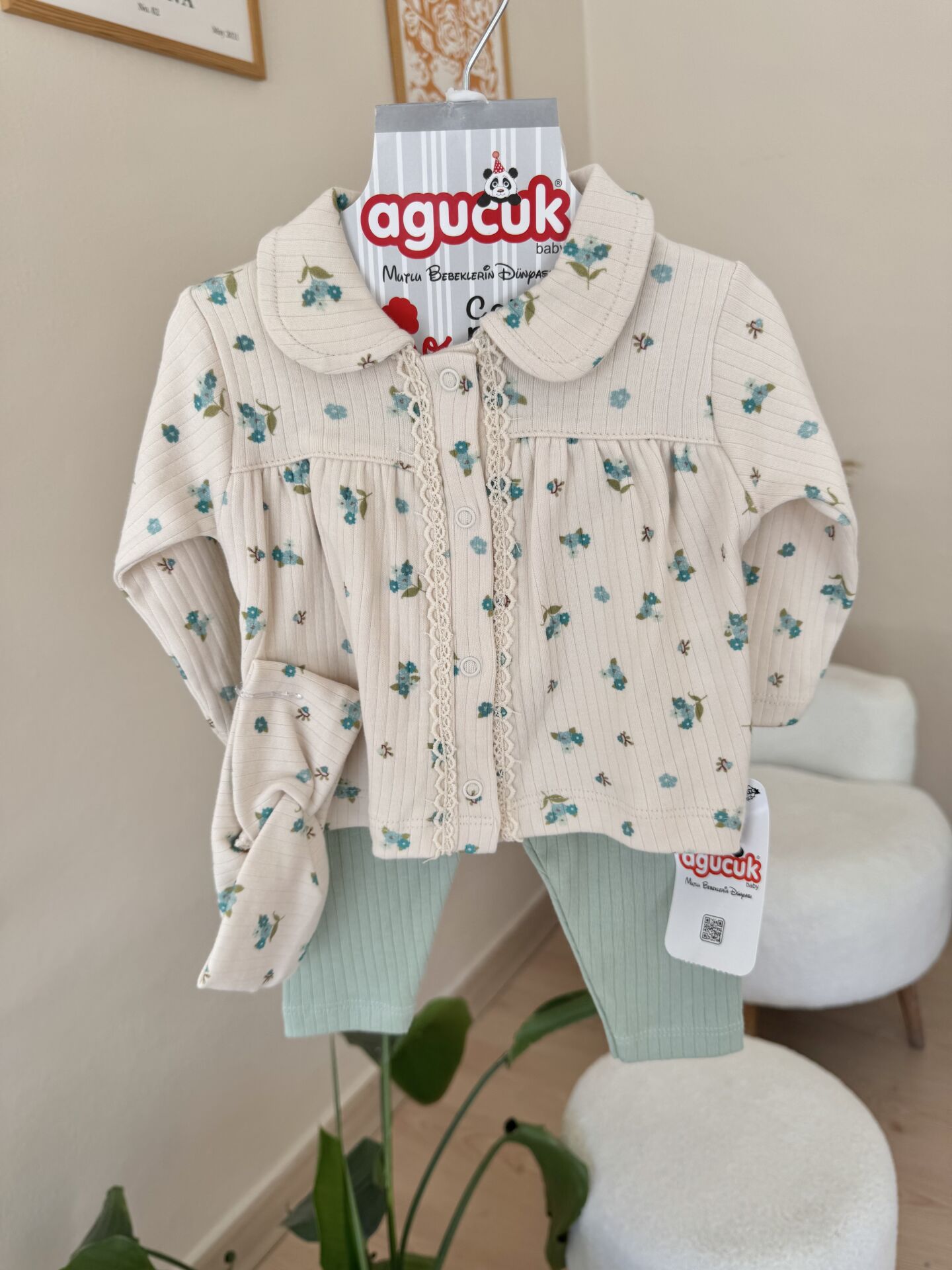 Açık yeşil çiçekli bandanalı 3’lü takım