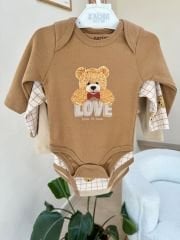 Kahve ayıcık 3’lü çıtçıtlı badi set
