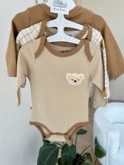 Kahve ayıcık 3’lü çıtçıtlı badi set