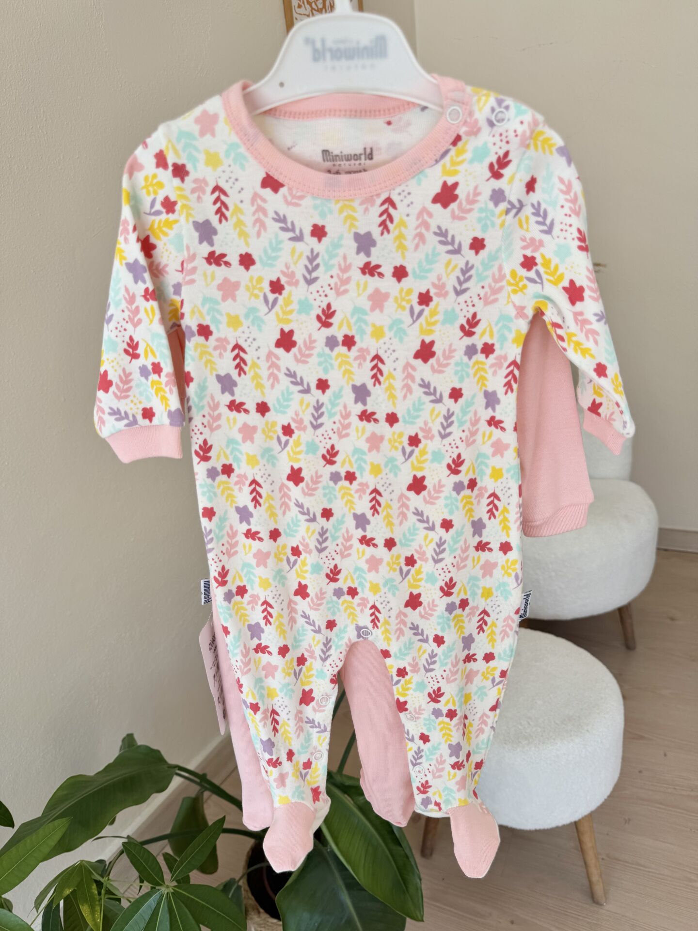 Pembe çiçekli 2’li tulum set