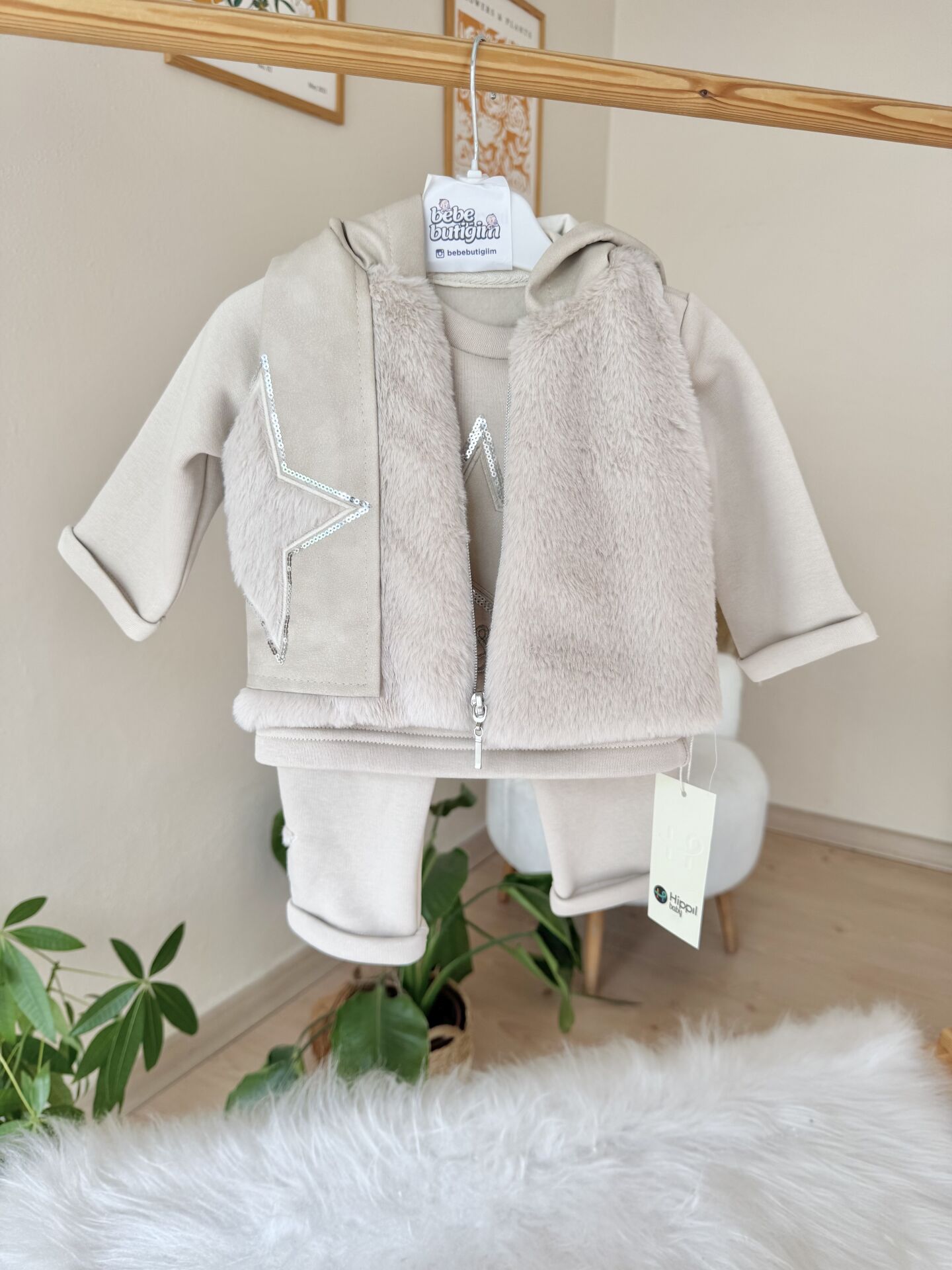 PREMİUM yıldızlı kürklü 3’lü yelekli takım