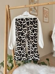 Leopar detaylı İspanyol paça takım