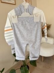 Gri çizgili 3’lü hırkalı takım