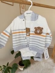 Gri çizgili 3’lü hırkalı takım