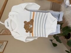 Gri çizgili 3’lü hırkalı takım