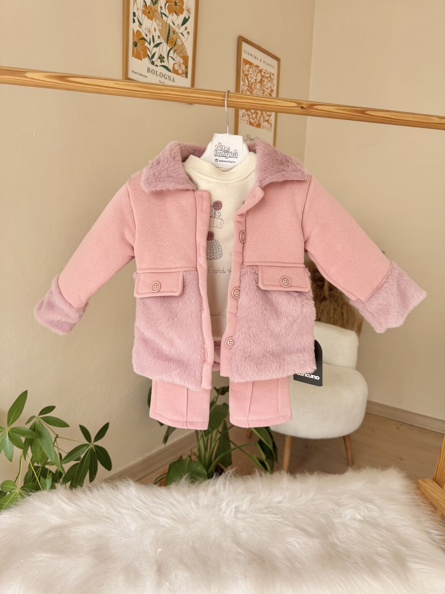 PREMİUM kürklü ceketli 3’lü takım