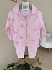 Lüx kalite pembe kelebekli pijama takımı