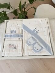Bebe mavisi papyonlu ayıcık banyo seti