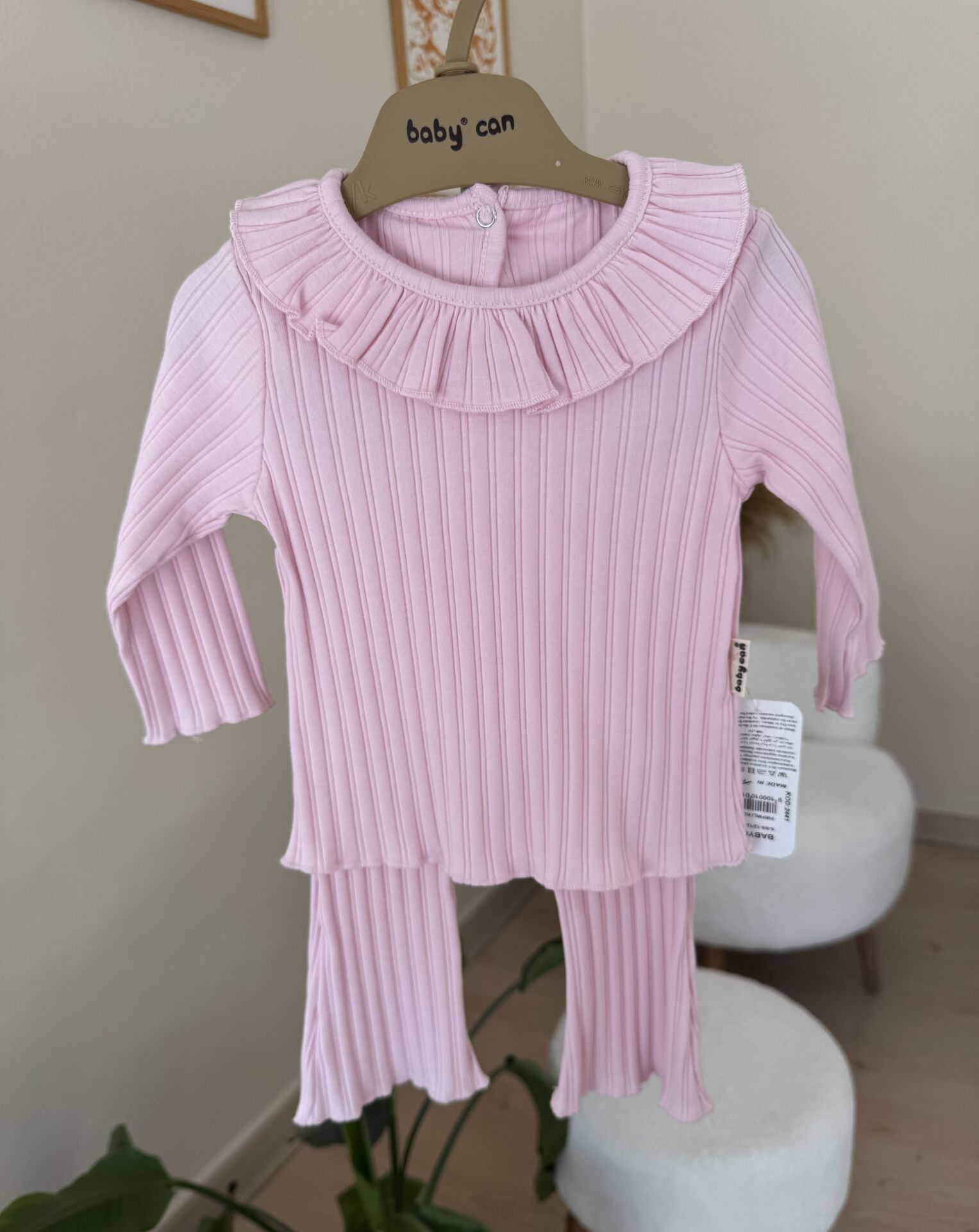 Pembe fırfır yakalı 2’li takım