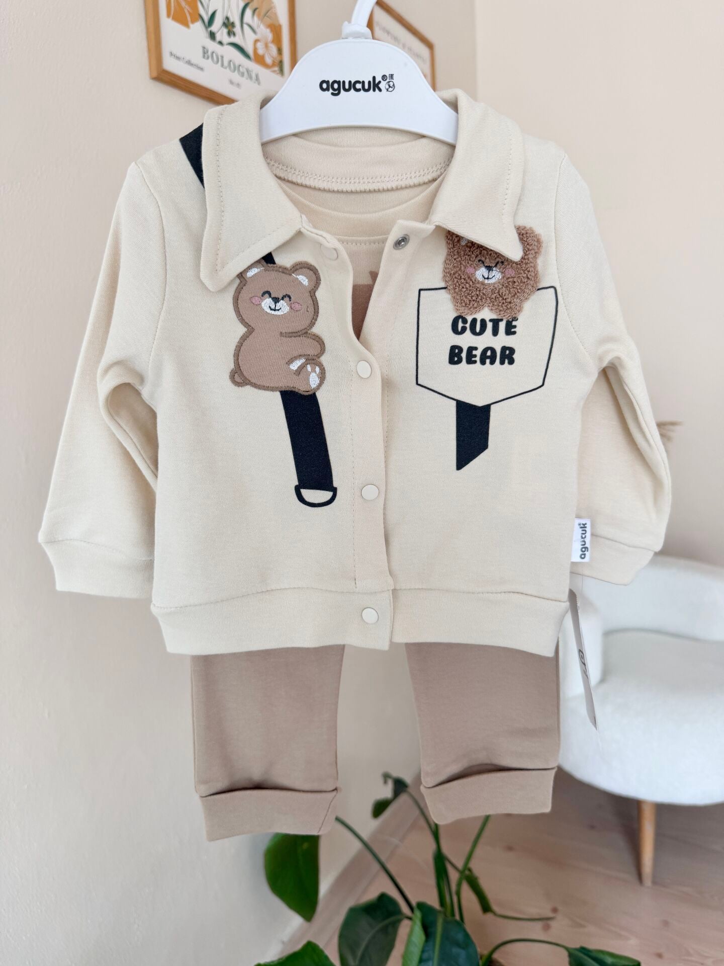 Kahve cute bear 3’lü hırkalı takım
