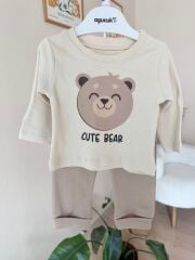 Kahve cute bear 3’lü hırkalı takım