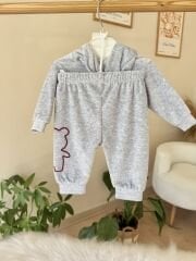 Gri ayıcıklı 3’lü kadife takım