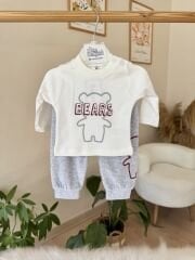 Gri ayıcıklı 3’lü kadife takım