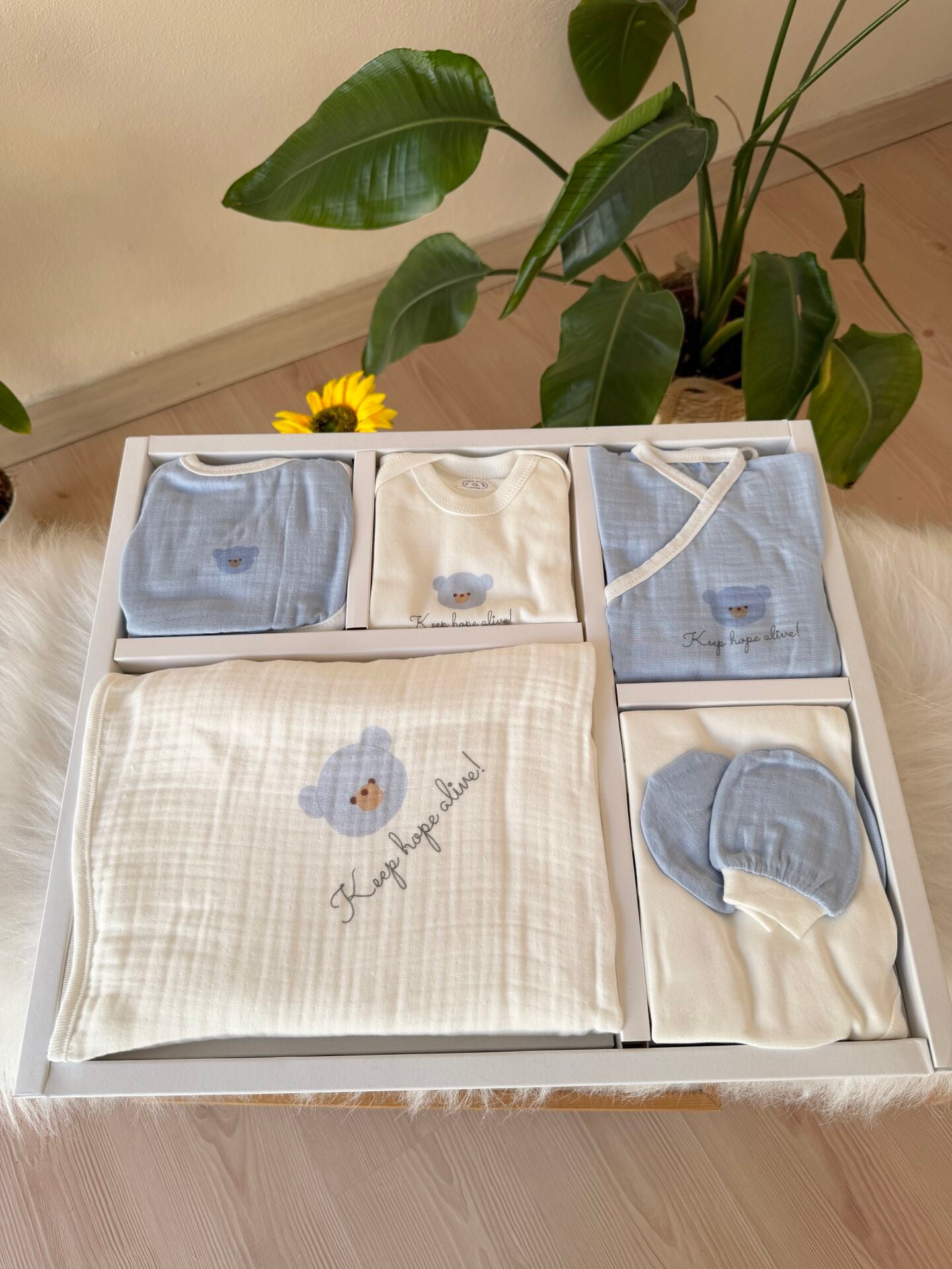 Mavi ayıcıklı müslin 10 parça set