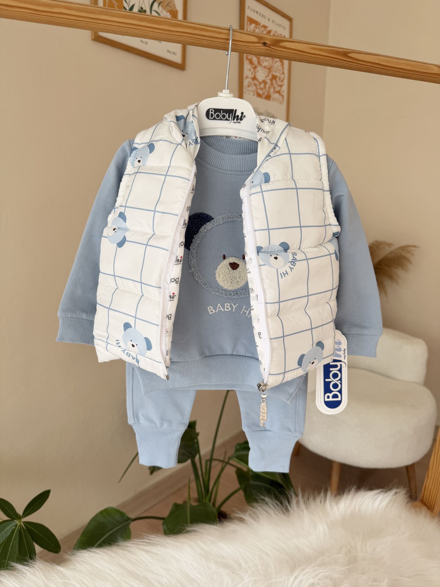 Mavi ayıcık şişme yelekli 3’lü takım