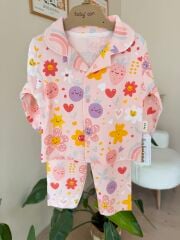 Pembe sevimli desenler pijama takımı