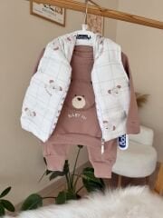 Kahve ayıcık şişme yelekli 3’lü takım