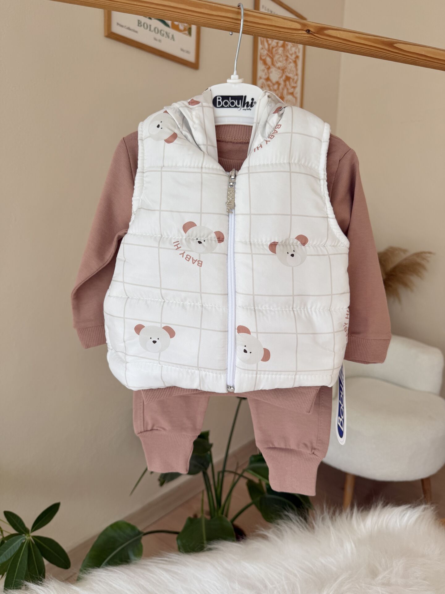 Kahve ayıcık şişme yelekli 3’lü takım