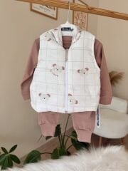 Kahve ayıcık şişme yelekli 3’lü takım