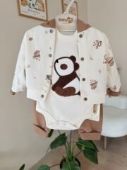 Kahve koala 3’lü hırkalı takım