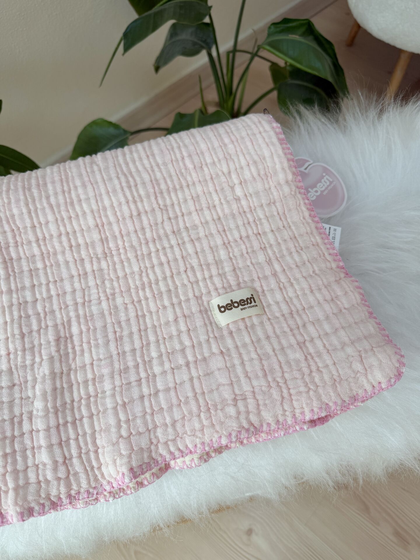 Lüx kalite pembe Müslin soft dolgulu battaniye