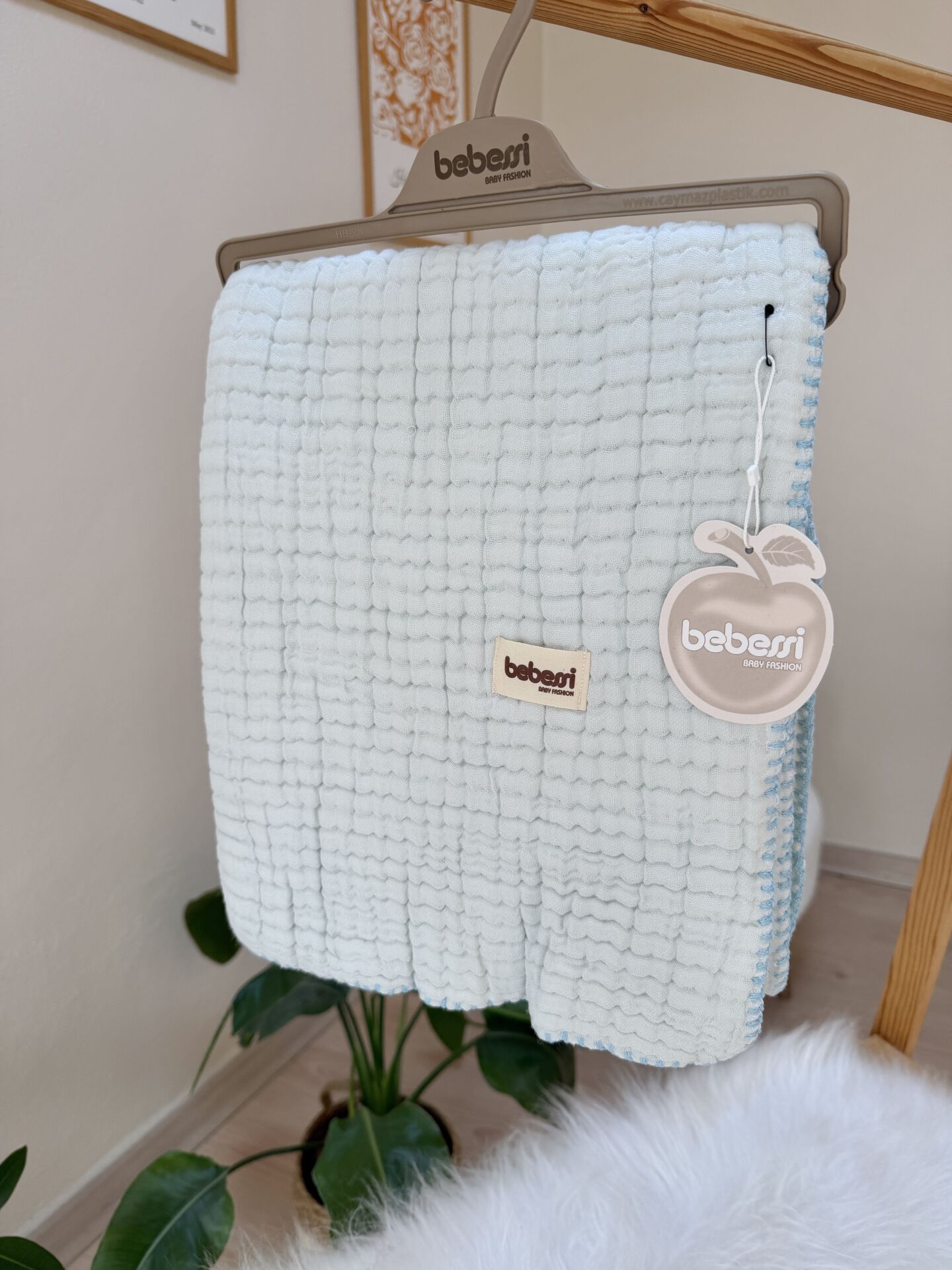 Lüx kalite mavi Müslin soft dolgulu battaniye