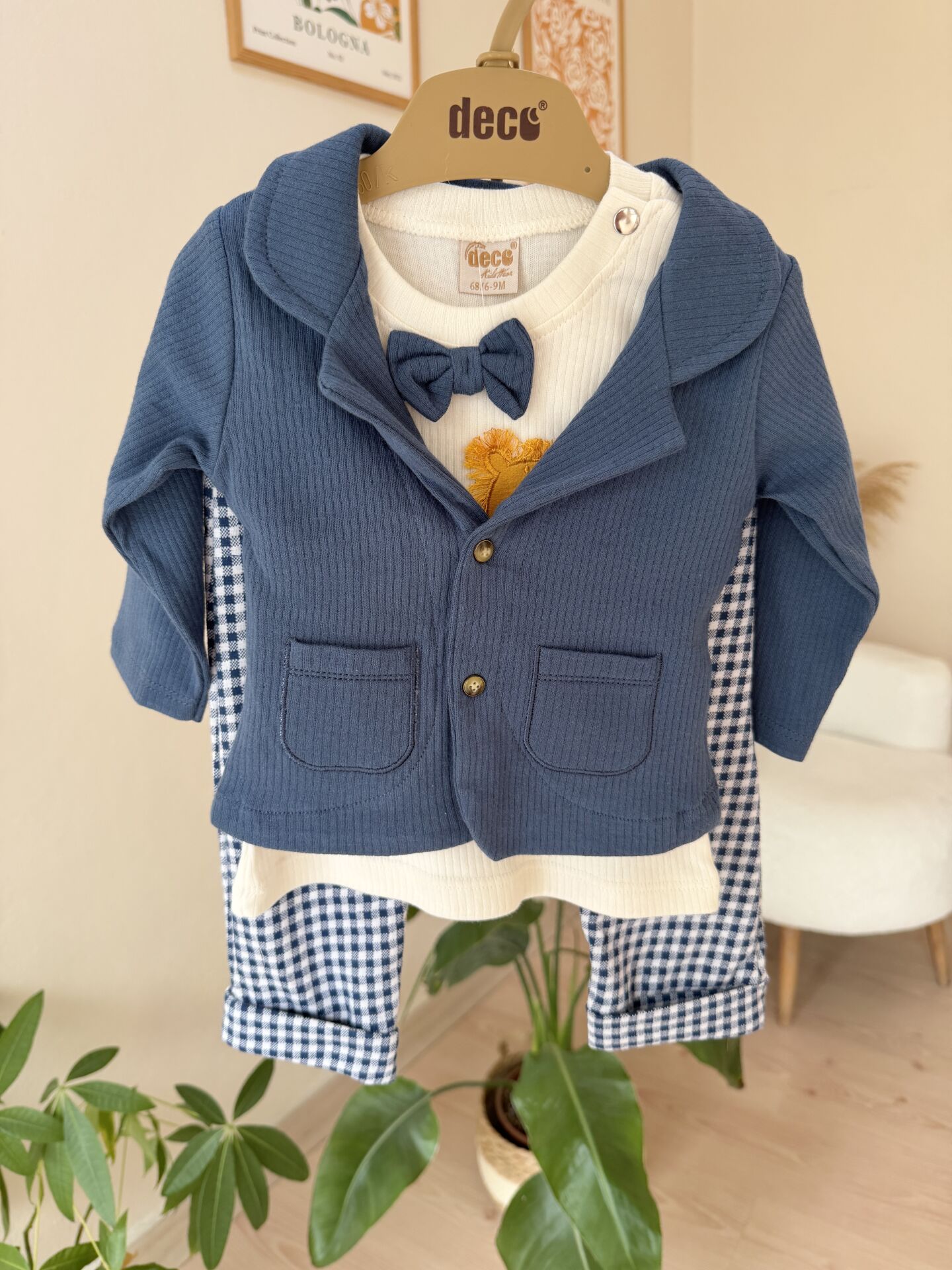 Lacivert papyonlu 3’lü hırkalı takım