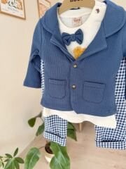 Lacivert papyonlu 3’lü hırkalı takım