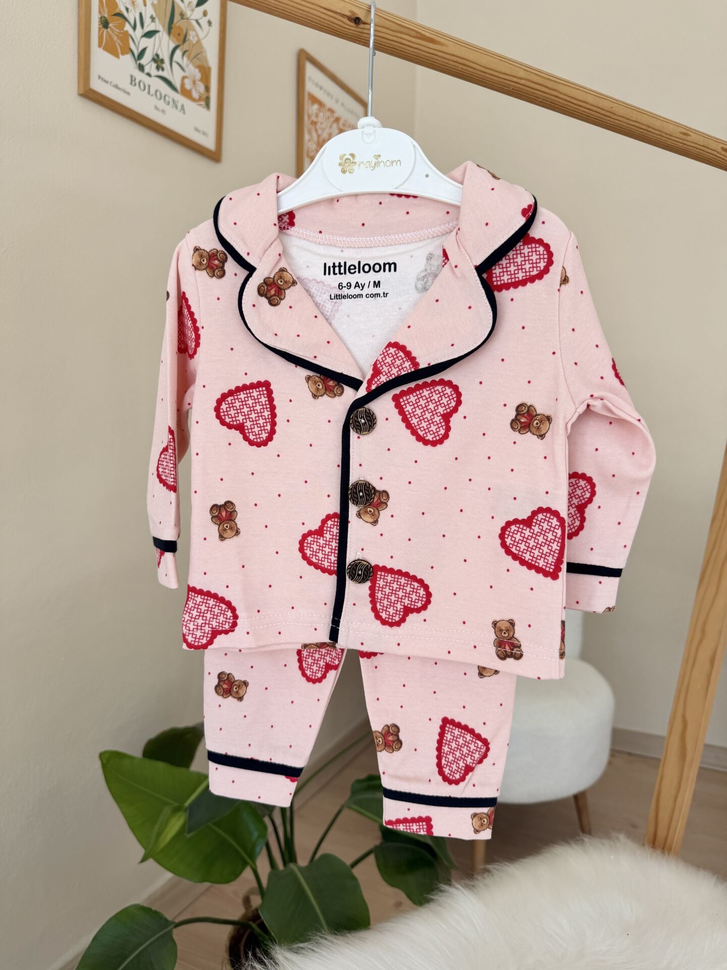 Lüx kalite pembe kalpli pijama takımı