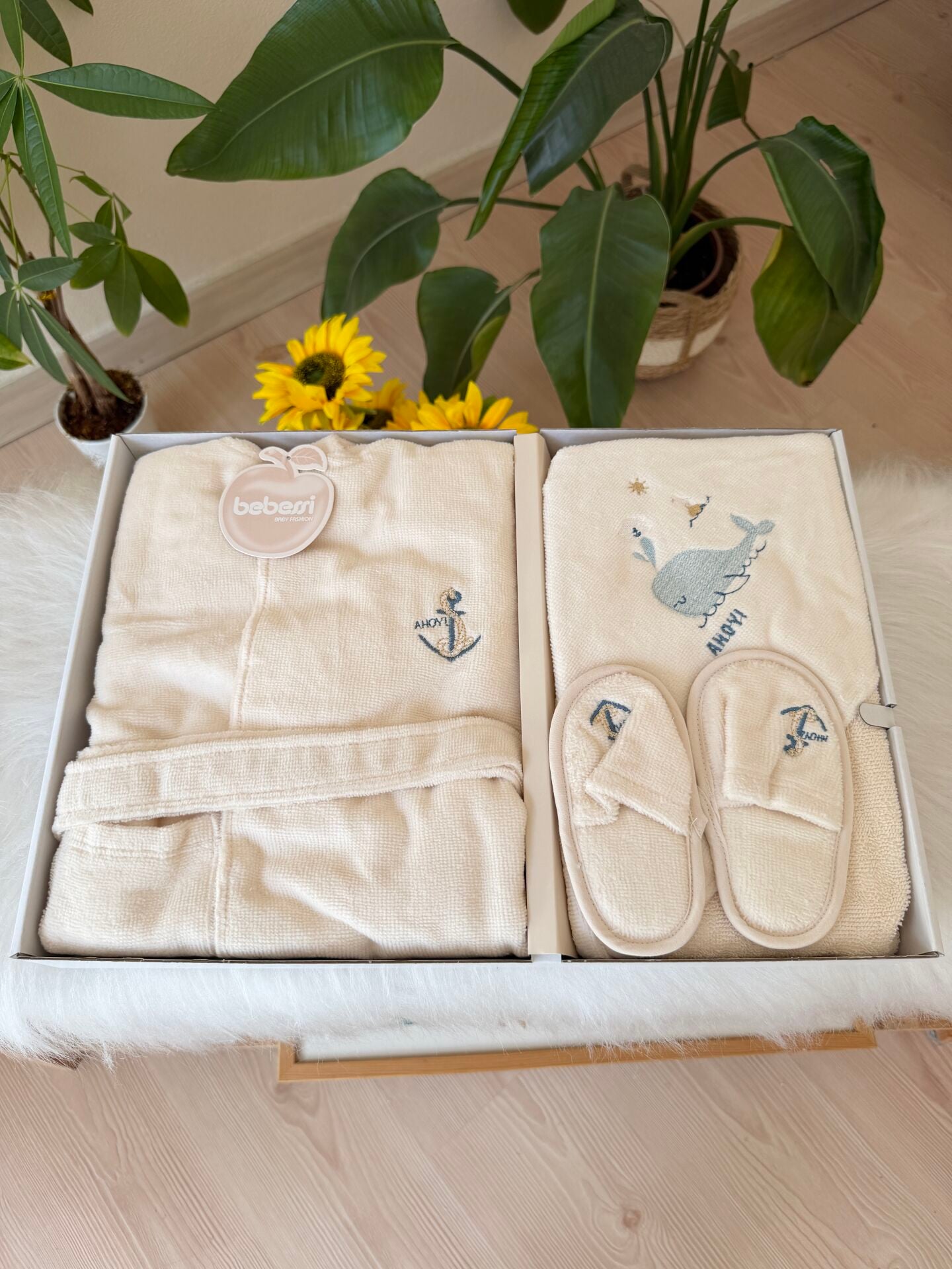 Premium bej balıklı banyo set