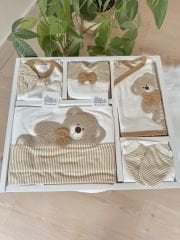 Kahve Ayıcık nakışlı 10 parça hastane çıkış set