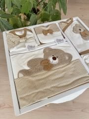 Kahve Ayıcık nakışlı 10 parça hastane çıkış set