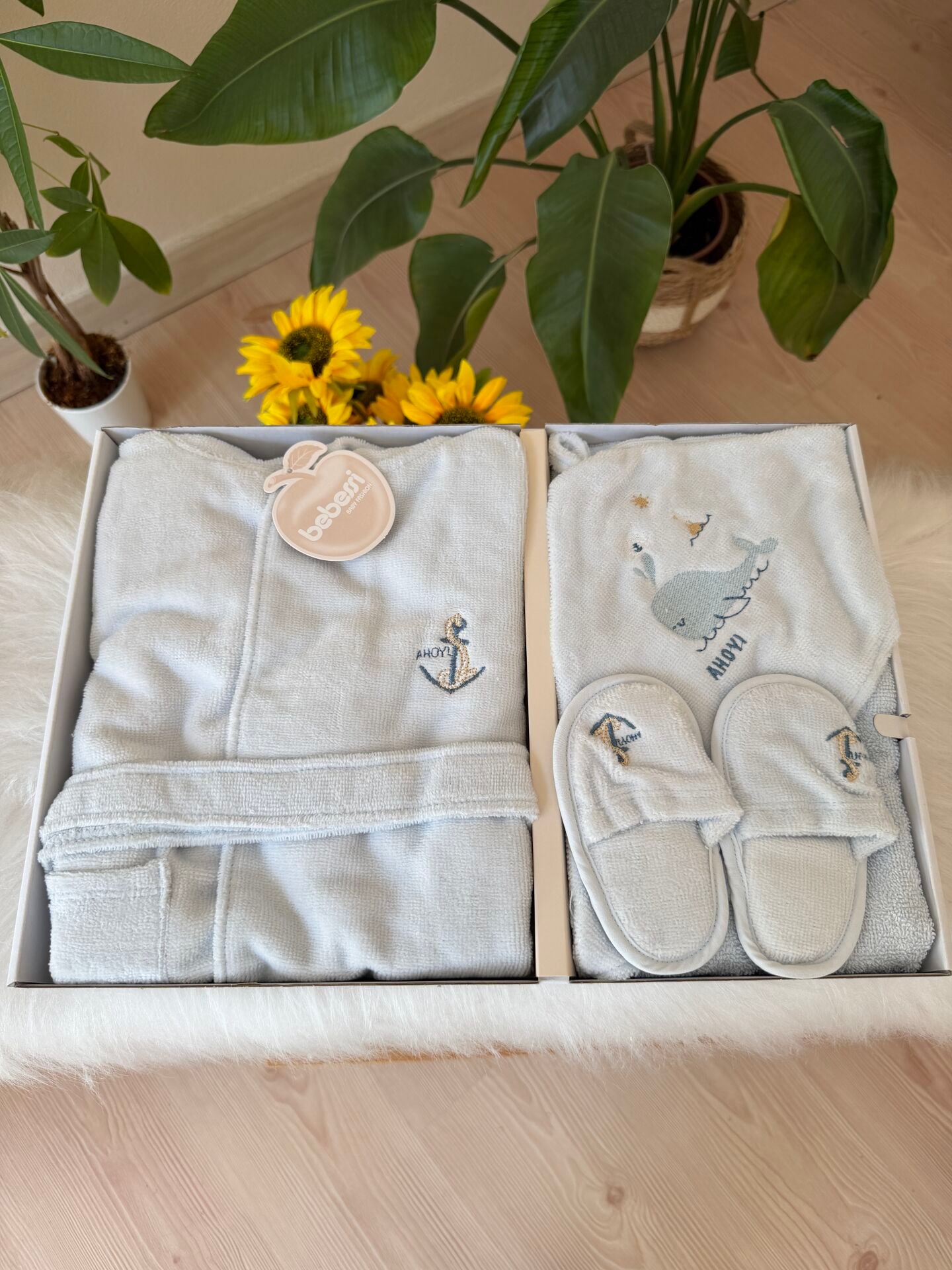 Premium mavi balıklı banyo set