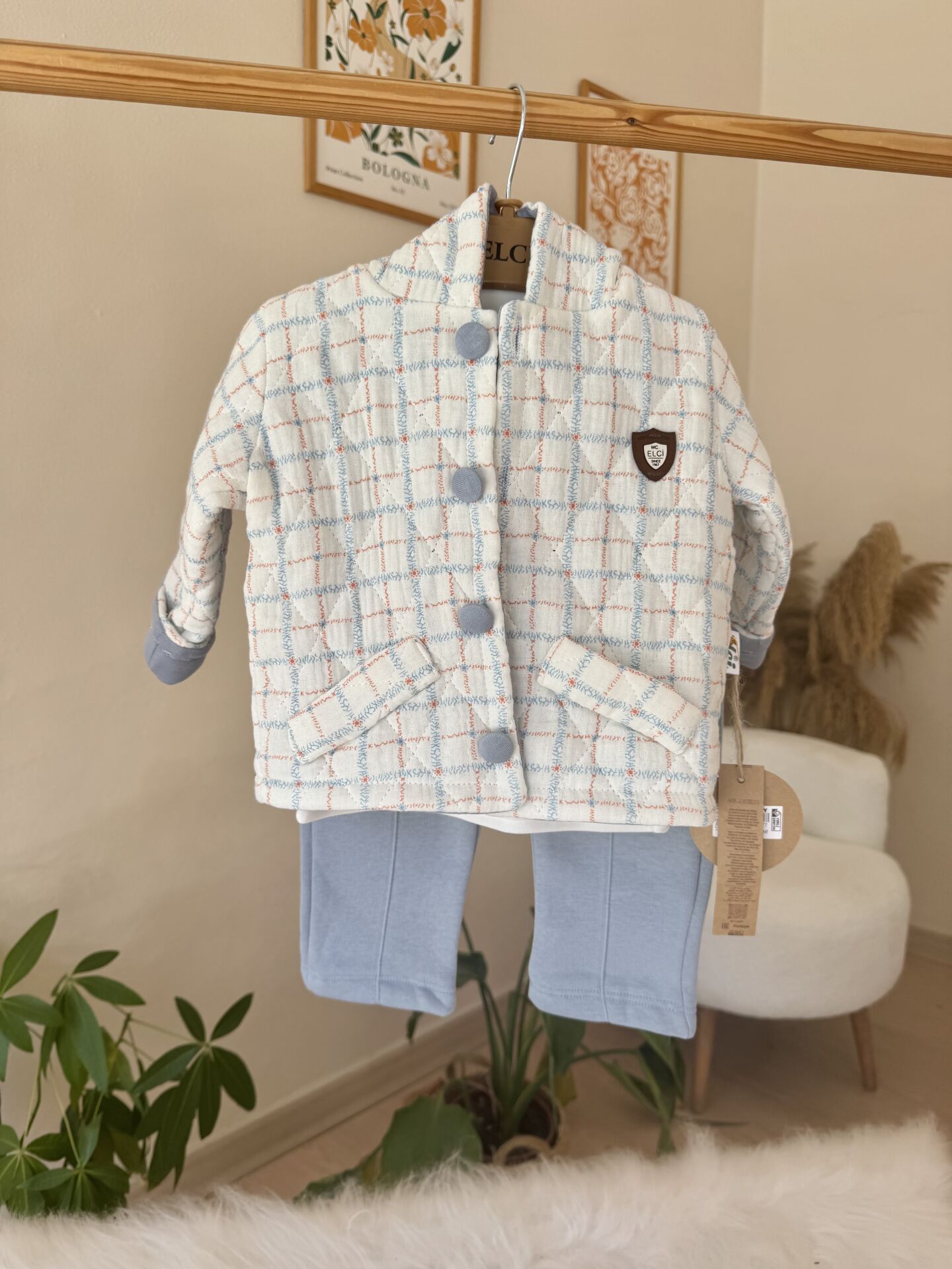 PREMİUM mavi kapitone montlu 3’lü takım