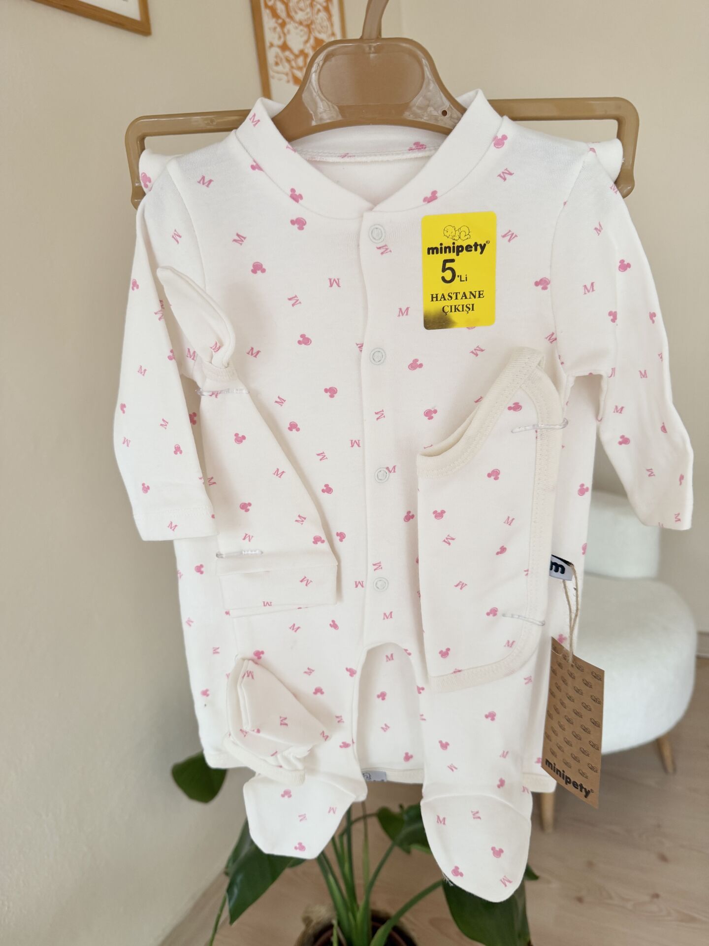 Pembe mikili tulumlu battaniyeli 5’li set