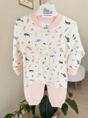 Pudra kuş detaylı %100 Pamuk pijama
