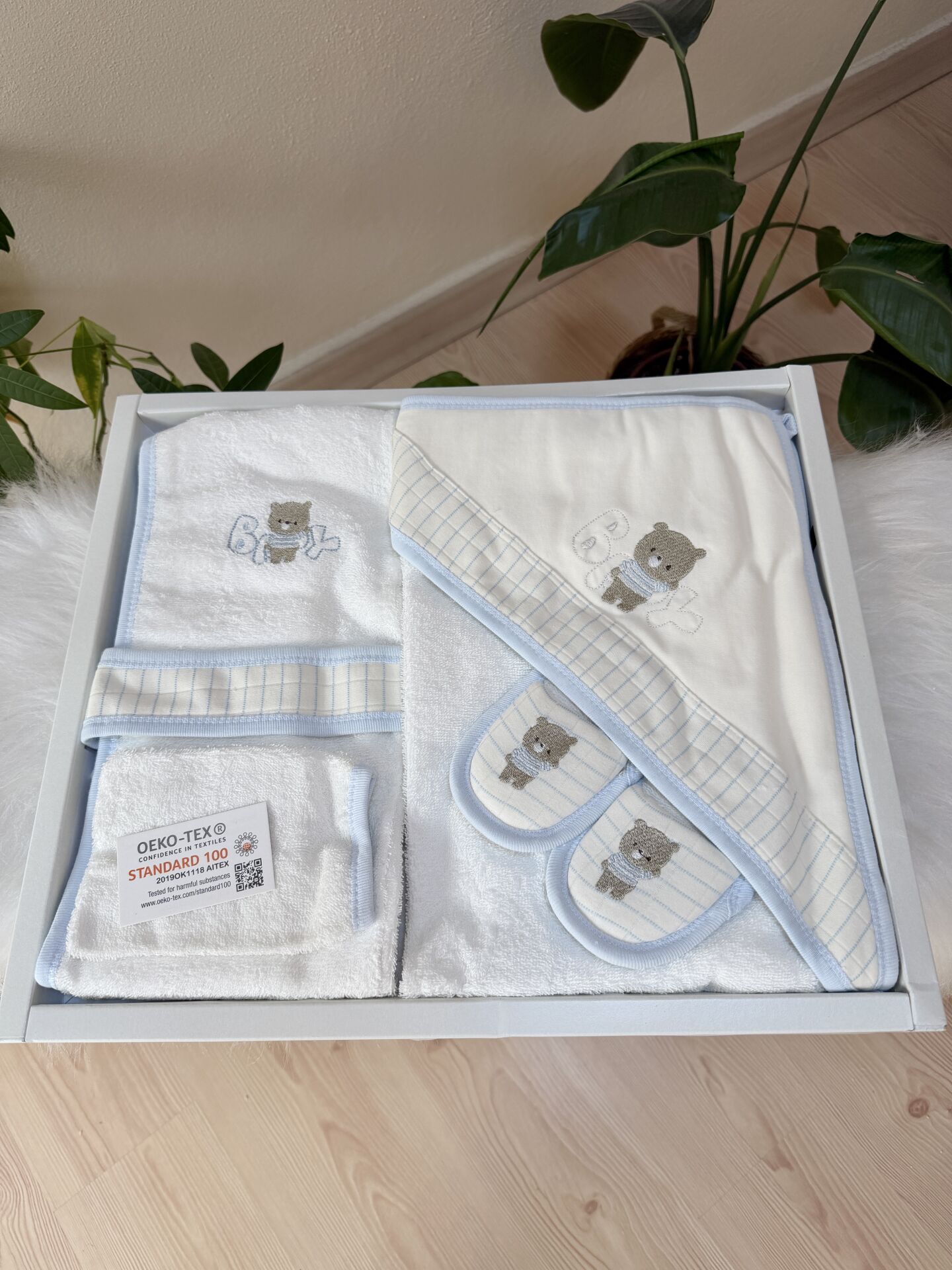 Mavi ayıcıklı banyo set