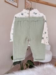 Yeşil ayıcıklı müslin hırkalı takım