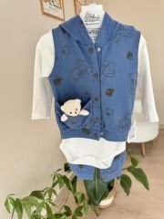 Lacivert ayıcık yelekli 3’lü takım