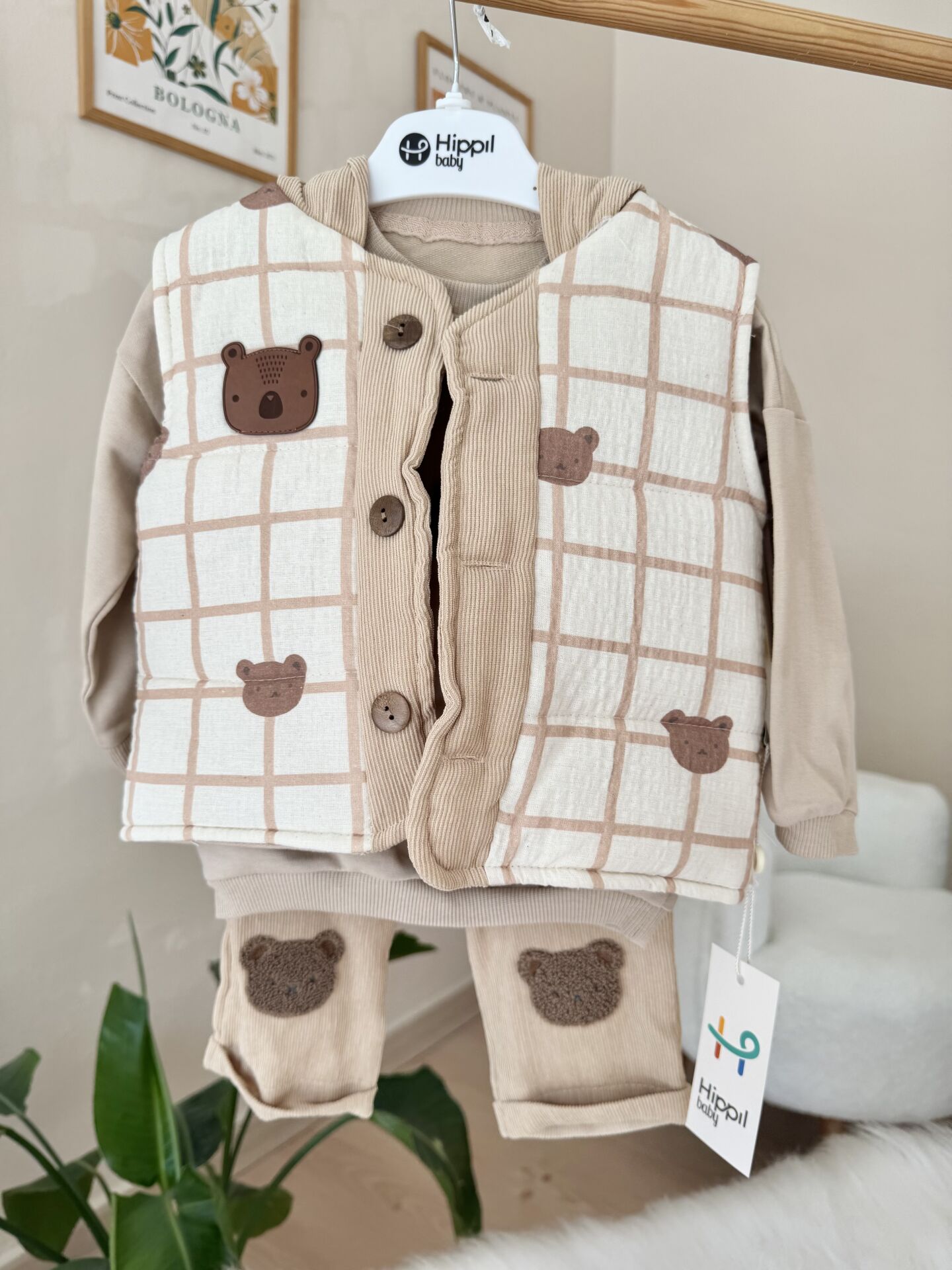 Kahve bear 3’lü yelekli takım