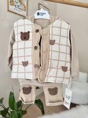 Kahve bear 3’lü yelekli takım
