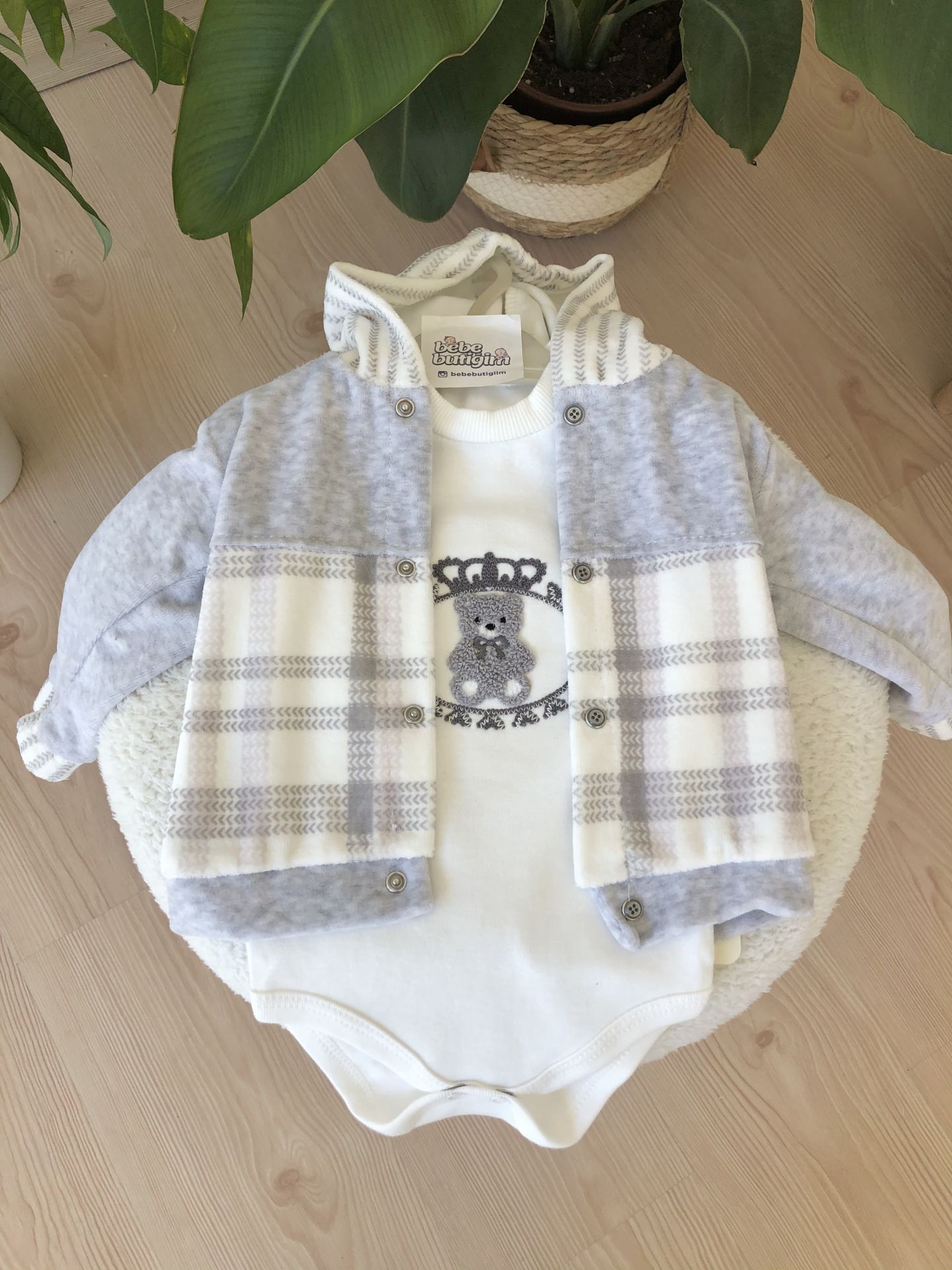 Gri kadife ayılı 3’lü takım