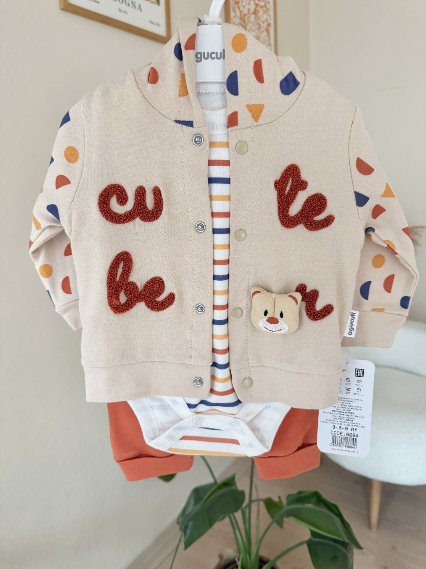 Turuncu cute bear 3’lü hırkalı takım