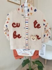 Turuncu cute bear 3’lü hırkalı takım