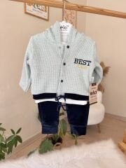 Yeşil kadife hırkalı 3’lü takım