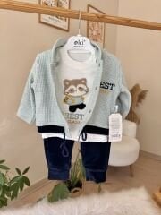 Yeşil kadife hırkalı 3’lü takım