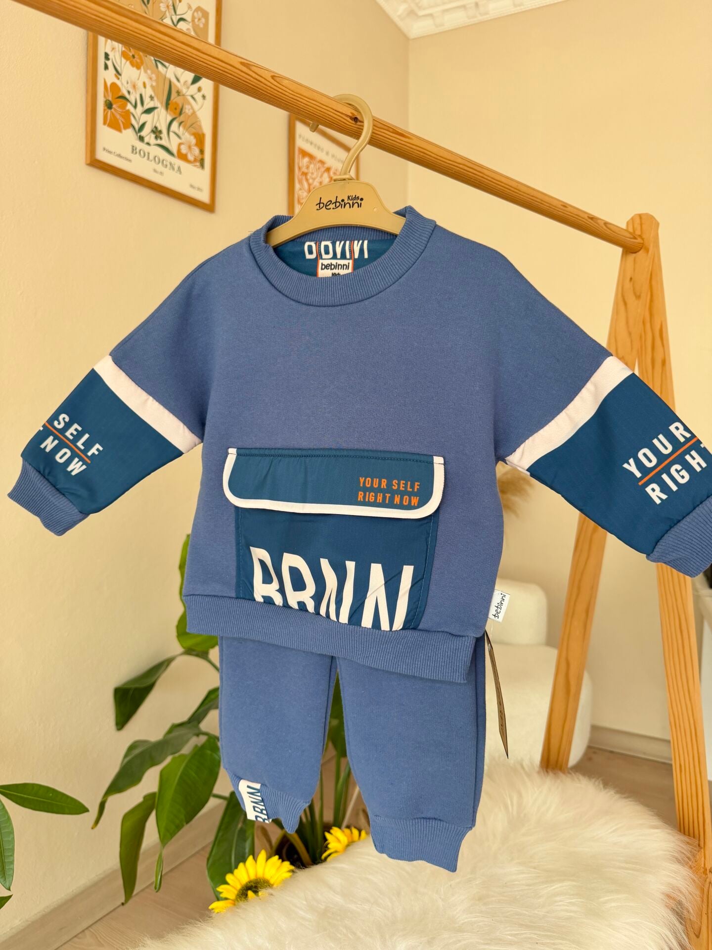 Mavi cep detaylı 3 ip eşofman takımı