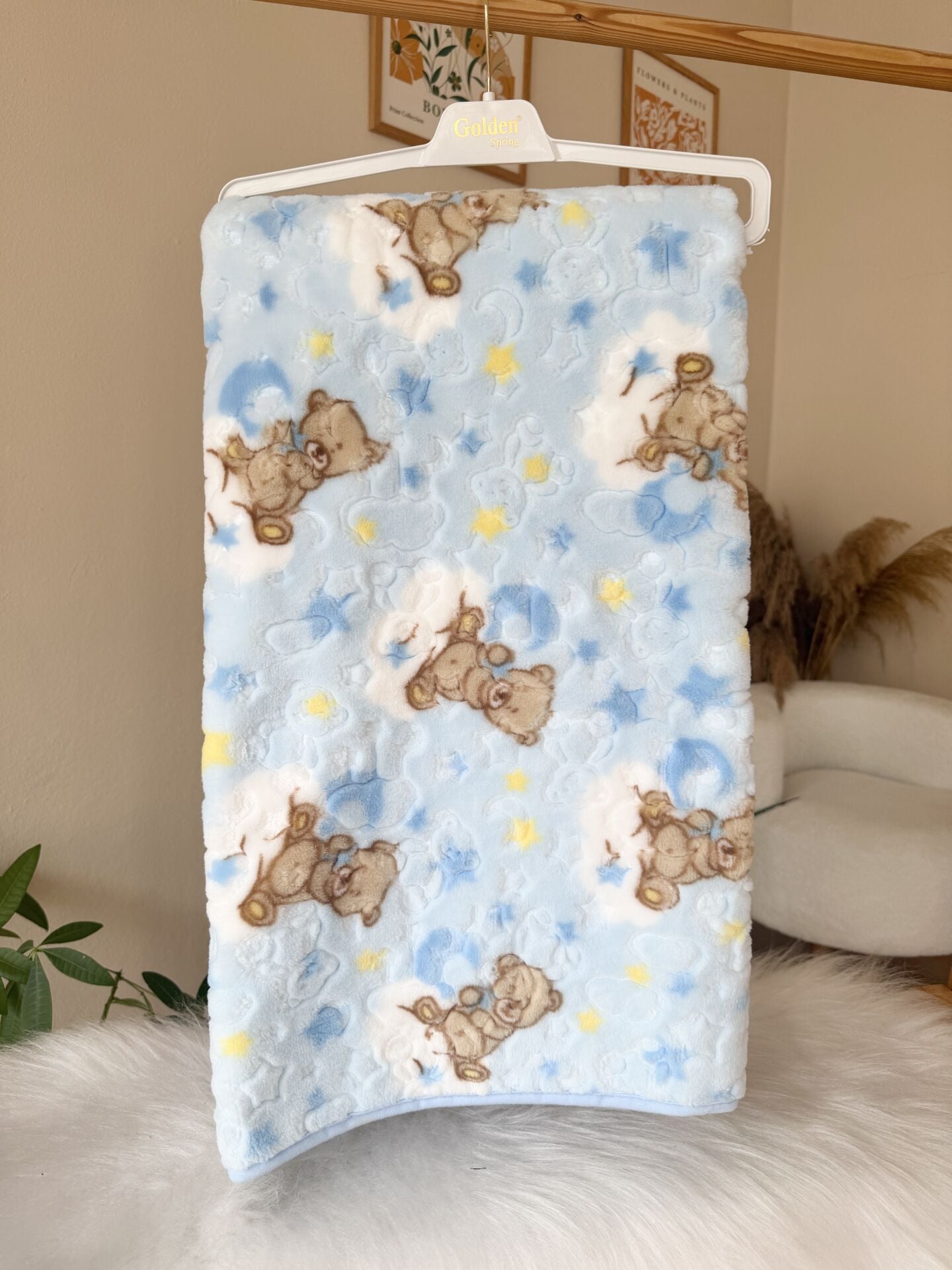 Mavi ayıcıklı golden battaniye