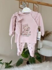 Pembe çiçekli ayıcık 3’lü pratik takım