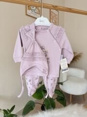 Mor çiçekli ayıcık 3’lü pratik takım